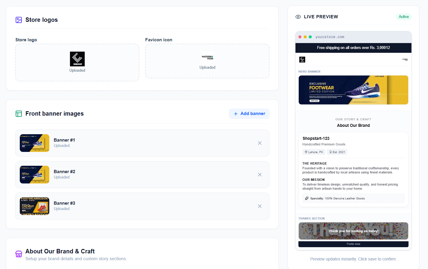 ShopStart admin panel interface